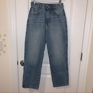 Zara Straight Leg High Rise Denim Jeans in Medium Wash